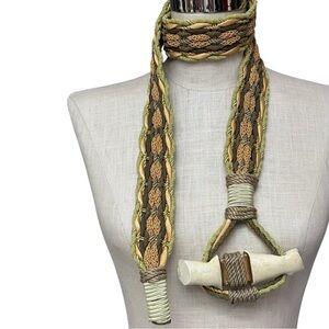 Boho Braided Olive Green Rope Wrap Belt Statement Tie Belt Brutalist Eclectic